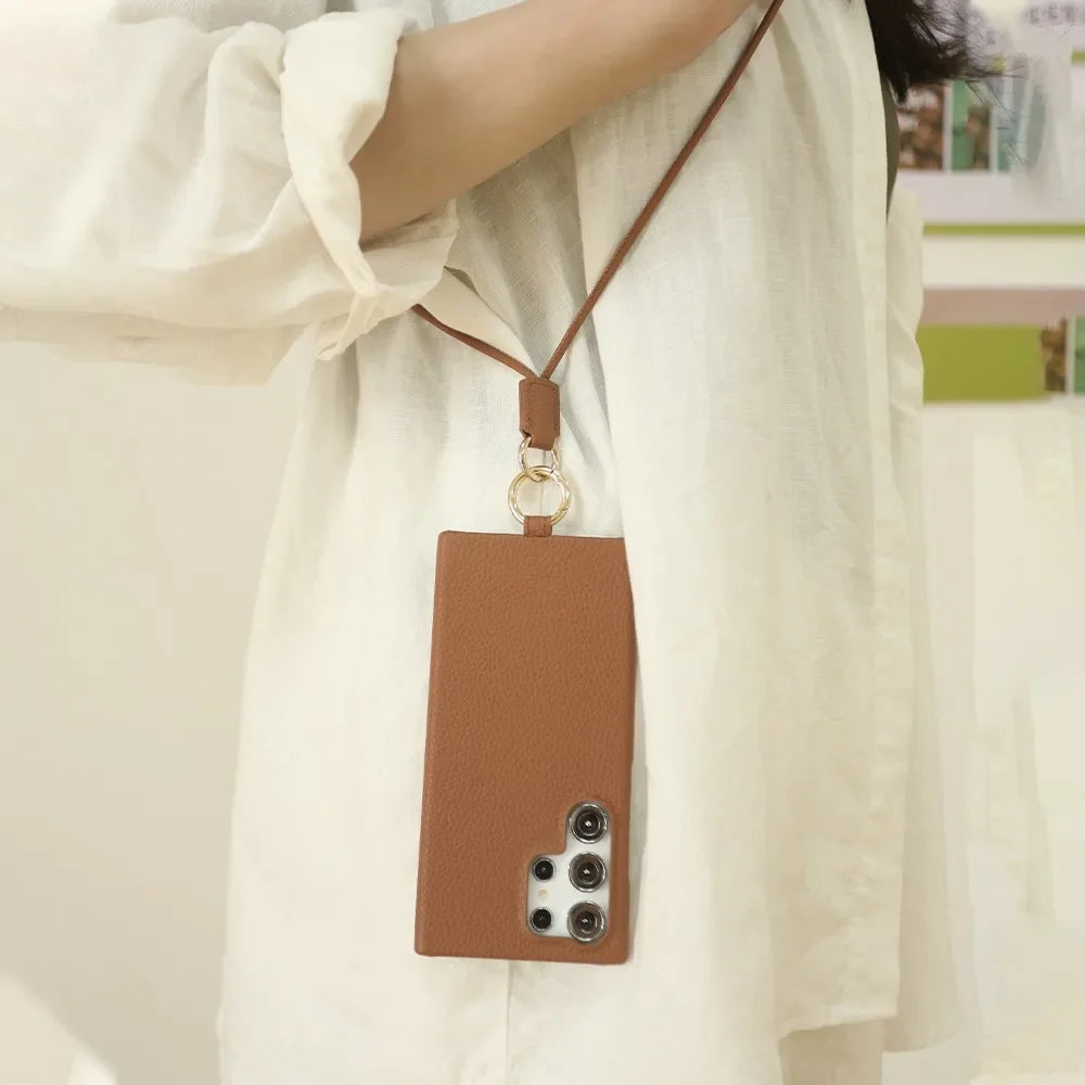 Luxury Cowhide Leather Crossbody Case for Samsung Galaxy