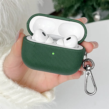 Luxury Personalised Leather AirPods Case with Keyring – Laser-Engraved Lettering & Stripe Design - Vélanoworld