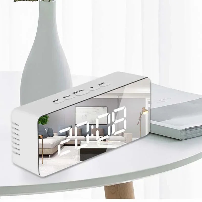 Digital LED Alarm Clock with Mirror Display, Temperature Sensor & Night Mode - Vélanoworld