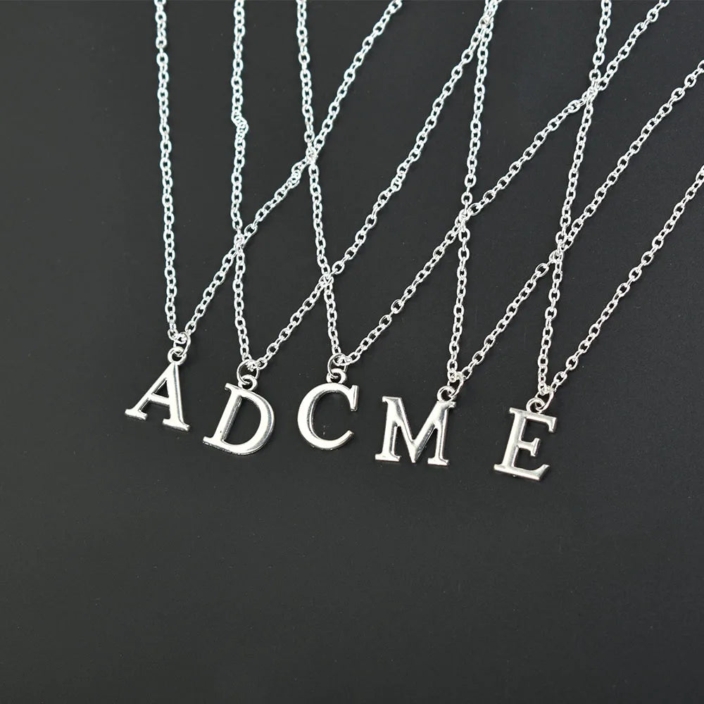 Silver Colour A-Z Alphabet Letter Pendants Necklace for Women