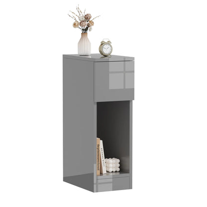 Slim Tall Bedside Table Cabinet with Drawer & Storage Shelf