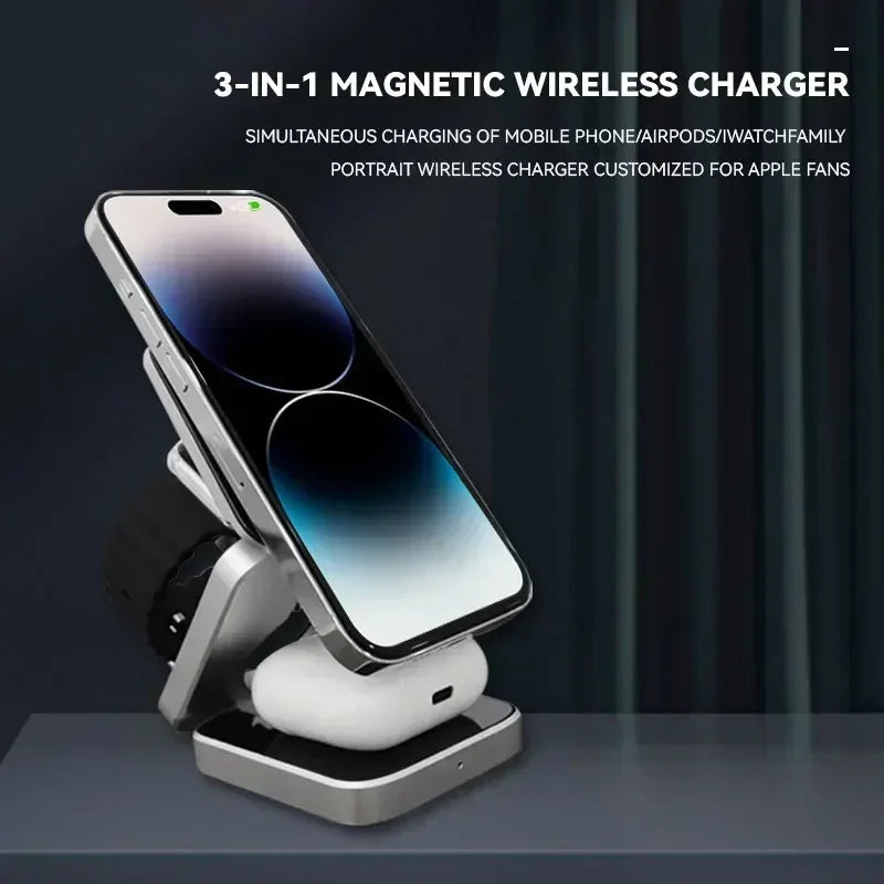 Foldable 3-in-1 Magnetic Wireless Charging Station - Vélanoworld