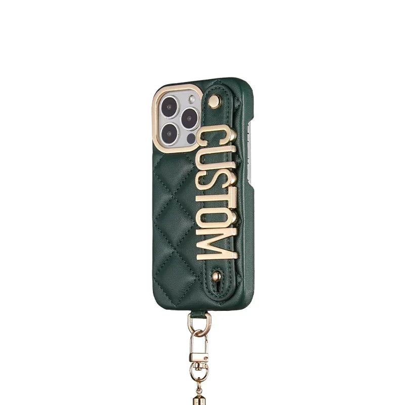 Custom Name Leather Phone Case with Lanyard Strap - Vélanoworld