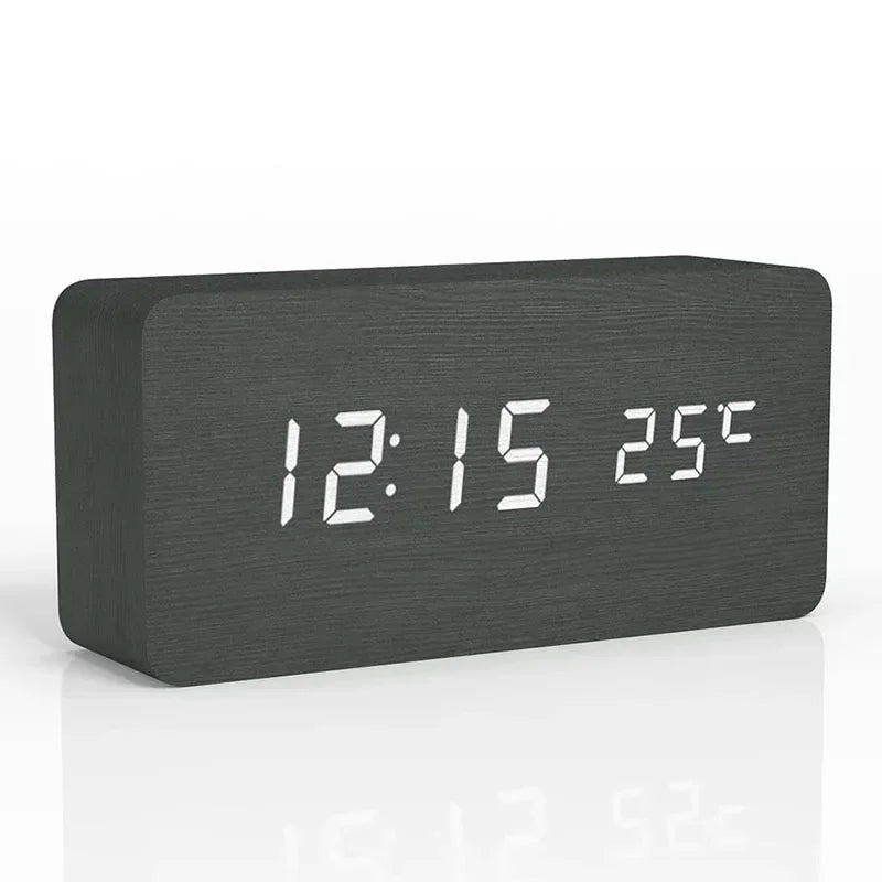 Wooden Digital LED Alarm Clock with Temperature Display & Sound Control - Vélanoworld