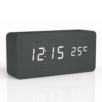 Wooden Digital LED Alarm Clock with Temperature Display & Sound Control - Vélanoworld