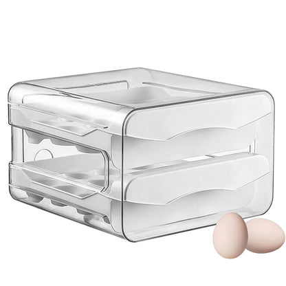 2-Layer Drawer Egg Holder Rack – 32-Grid Stacked Egg Storage Box