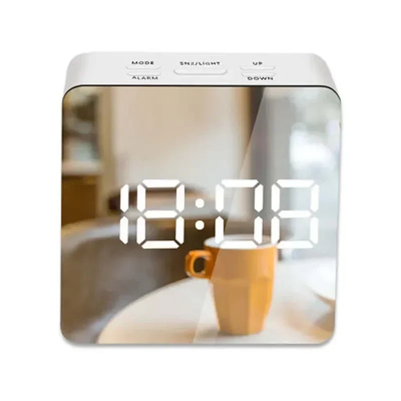 Digital LED Alarm Clock with Mirror Display, Temperature Sensor & Night Mode - Vélanoworld