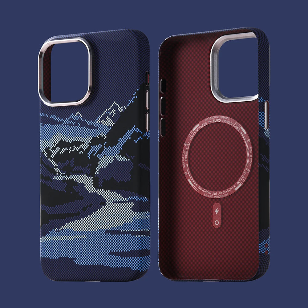 Premium Snow Mountain River Plaid Kevlar iPhone Case