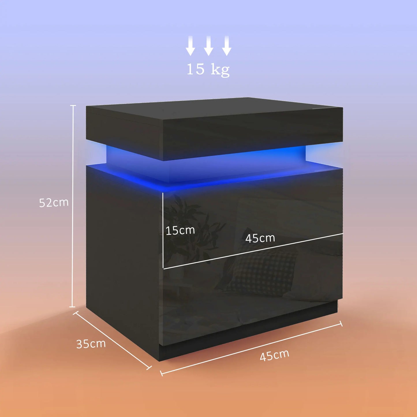 Modern LED Bedside Table with 2 Drawers