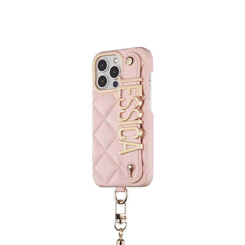 Custom Name Leather Phone Case with Lanyard Strap - Vélanoworld