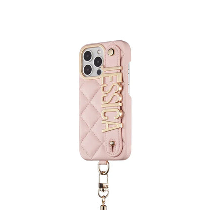 Custom Name Leather Phone Case with Lanyard Strap - Vélanoworld