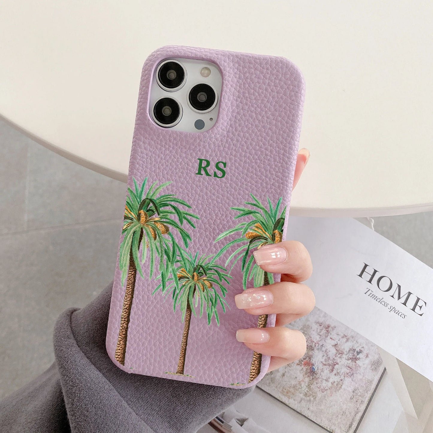 Luxury Personalised Palm Trees Pebble Grain Leather Case - Vélanoworld