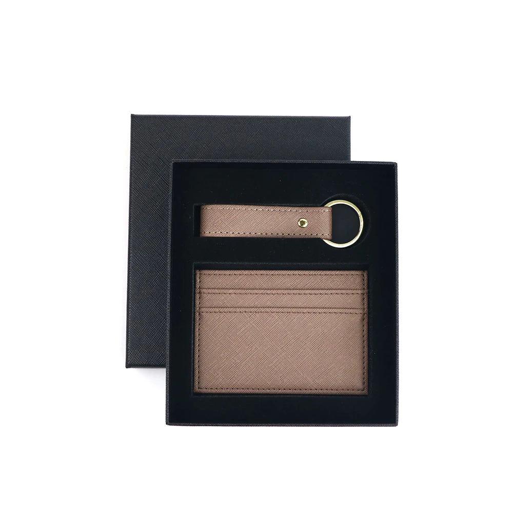 Personalised Leather Wallet & Keychain Gift Set