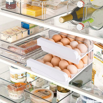 2-Layer Drawer Egg Holder Rack – 32-Grid Stacked Egg Storage Box