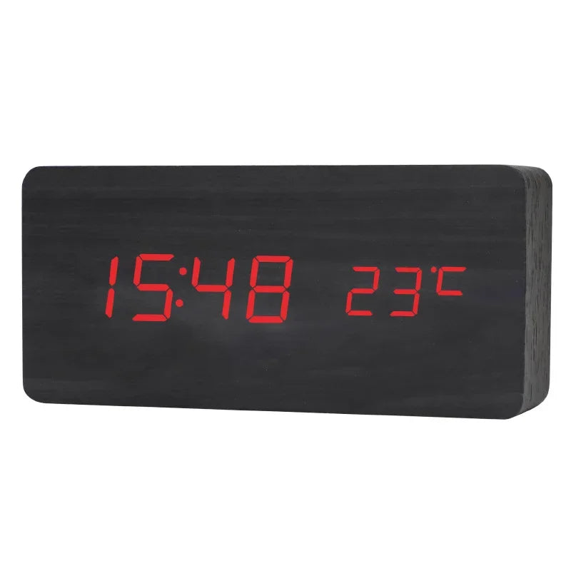Wooden Digital LED Alarm Clock with Temperature Display & Sound Control - Vélanoworld