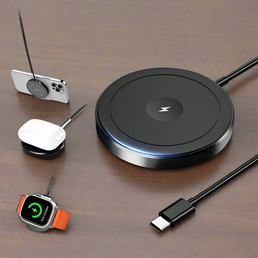 3 in 1 Magnetic Wireless Charger for iPhone, Apple Watch, and AirPods - Vélanoworld