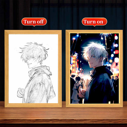 Jujutsu Kaisen Anime LED Light Painting Photo Frame – Gojo Moon Lamp Display