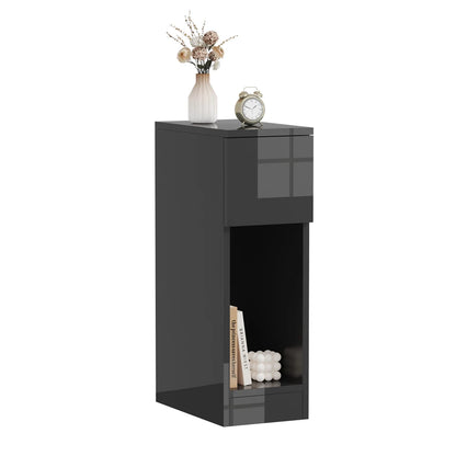 Slim Tall Bedside Table Cabinet with Drawer & Storage Shelf