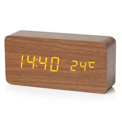 Wooden Digital LED Alarm Clock with Temperature Display & Sound Control - Vélanoworld