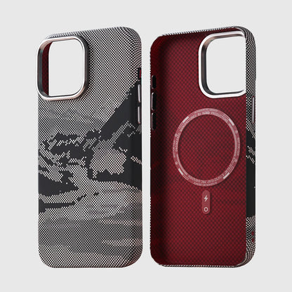 Premium Snow Mountain River Plaid Kevlar iPhone Case