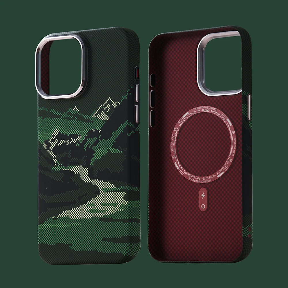 Premium Snow Mountain River Plaid Kevlar iPhone Case