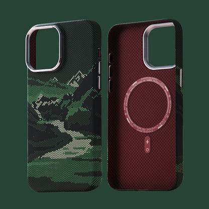 Premium Snow Mountain River Plaid Kevlar iPhone Case