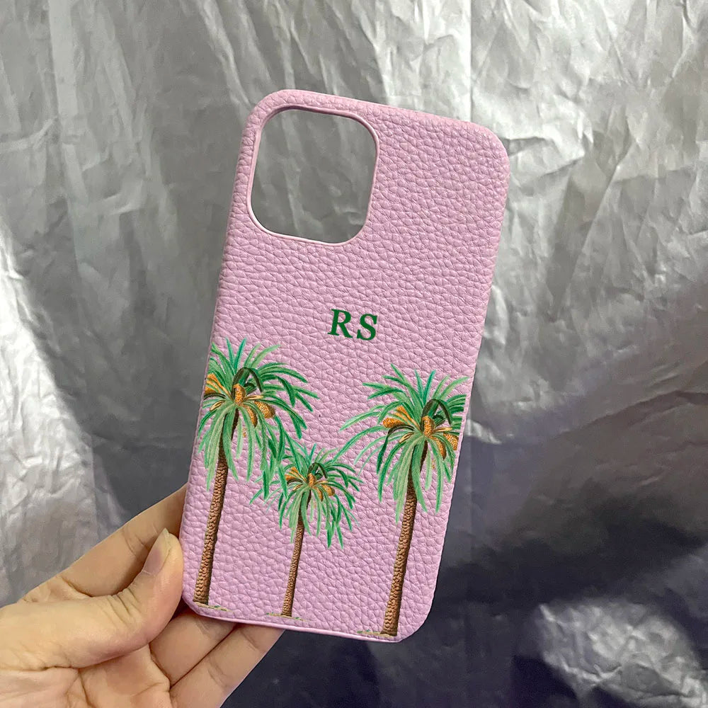 Luxury Personalised Palm Trees Pebble Grain Leather Case - Vélanoworld