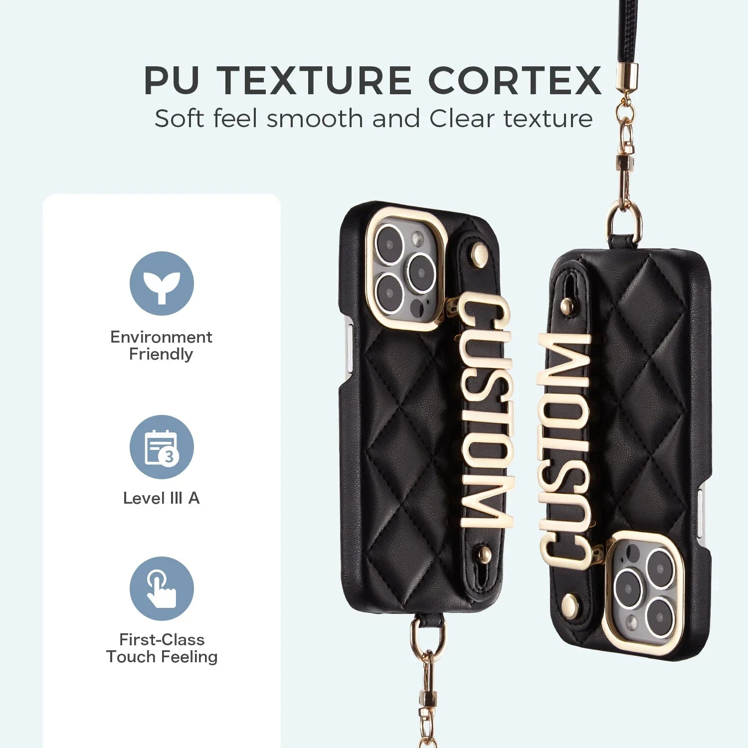 Custom Name Leather Phone Case with Lanyard Strap - Vélanoworld