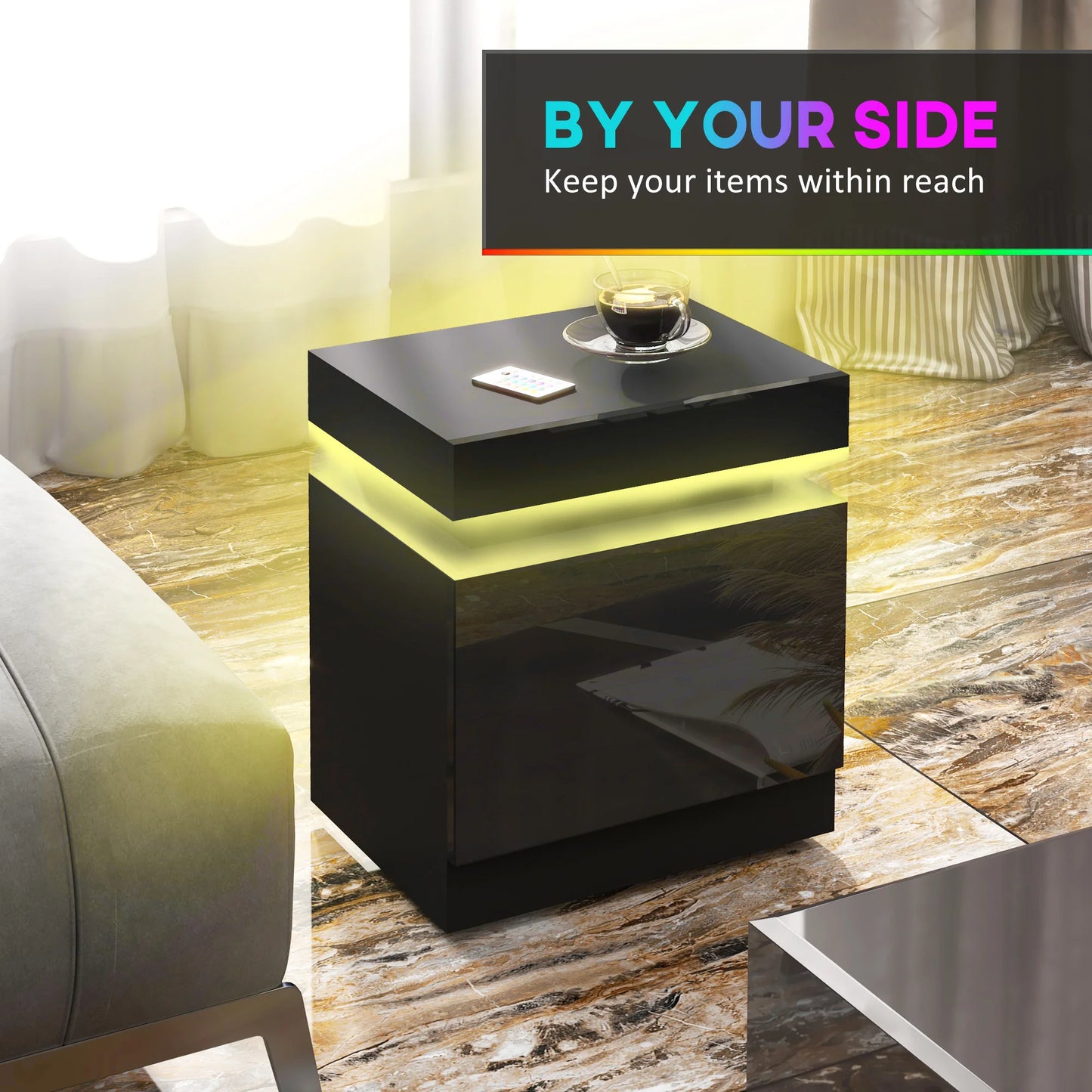 Modern LED Bedside Table with 2 Drawers