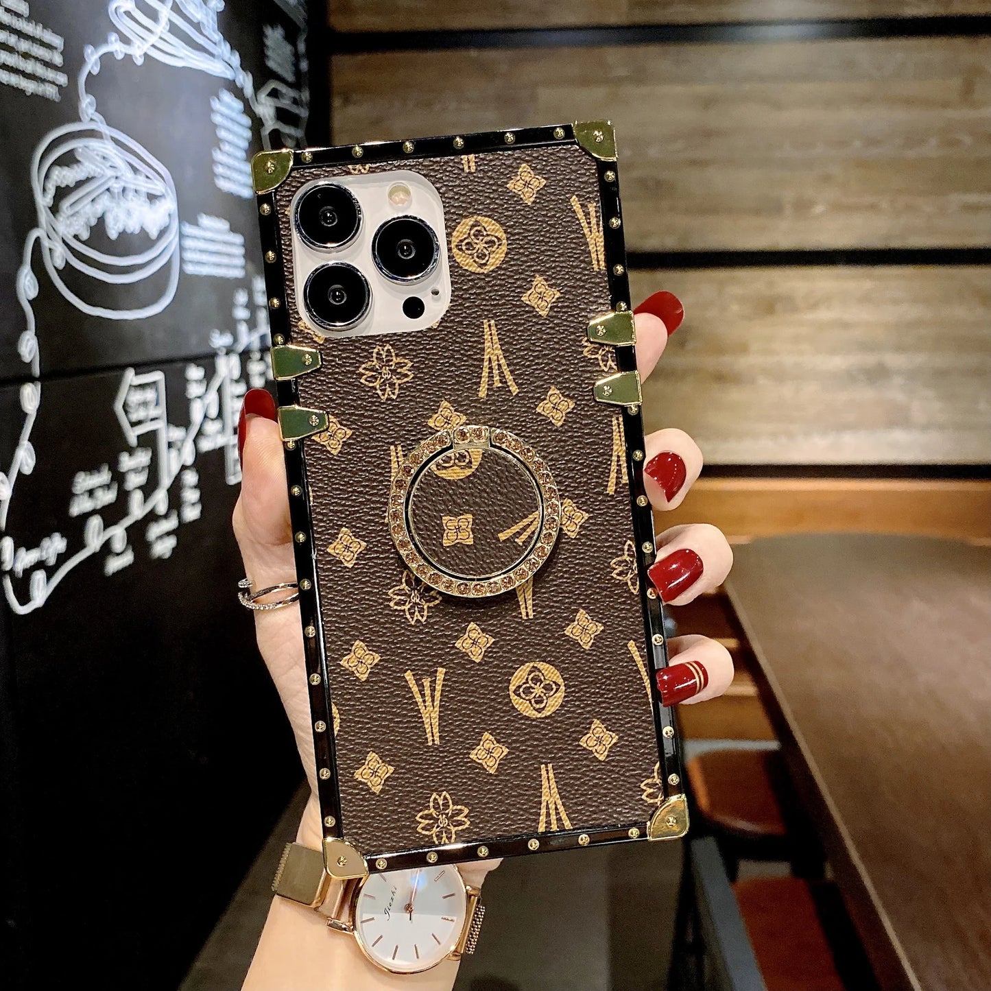 Leather Patterned Phone Case with Ring Holder