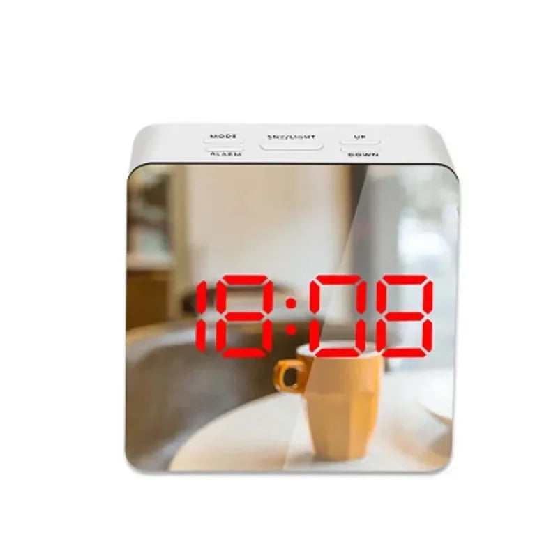 Digital LED Alarm Clock with Mirror Display, Temperature Sensor & Night Mode - Vélanoworld