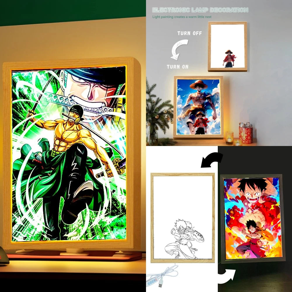 One Piece Anime Light Painting Photo Frame LED Night Light