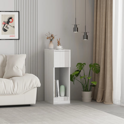 Slim Tall Bedside Table Cabinet with Drawer & Storage Shelf