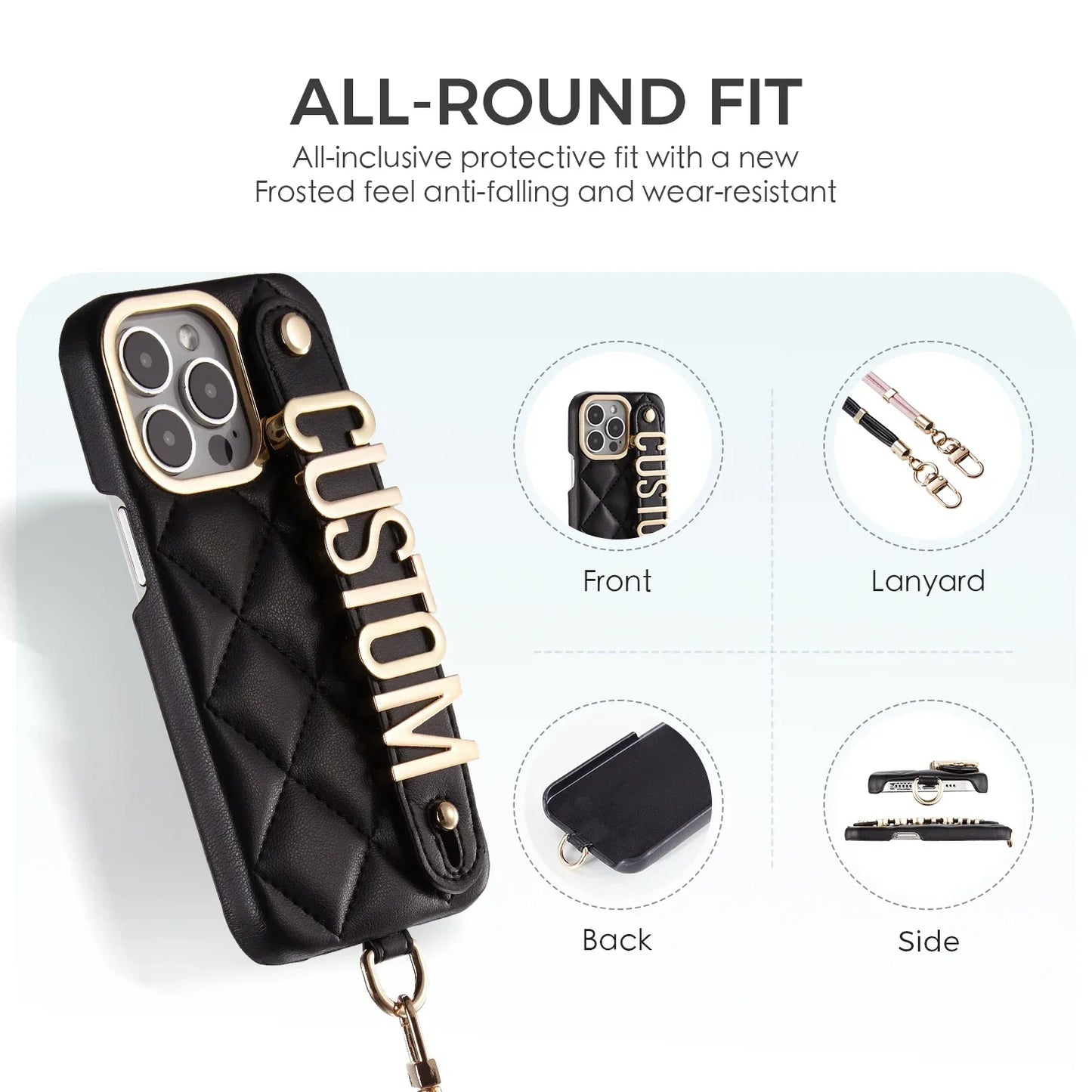 Custom Name Leather Phone Case with Lanyard Strap - Vélanoworld