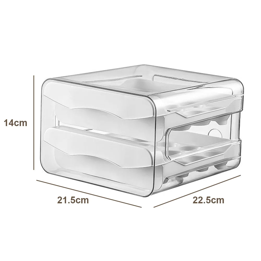 2-Layer Drawer Egg Holder Rack – 32-Grid Stacked Egg Storage Box