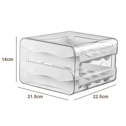 2-Layer Drawer Egg Holder Rack – 32-Grid Stacked Egg Storage Box