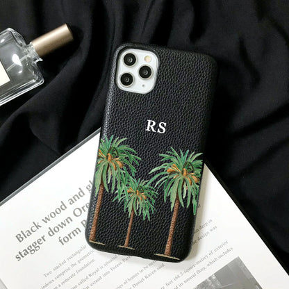 Luxury Personalised Palm Trees Pebble Grain Leather Case - Vélanoworld