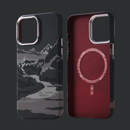 Premium Snow Mountain River Plaid Kevlar iPhone Case