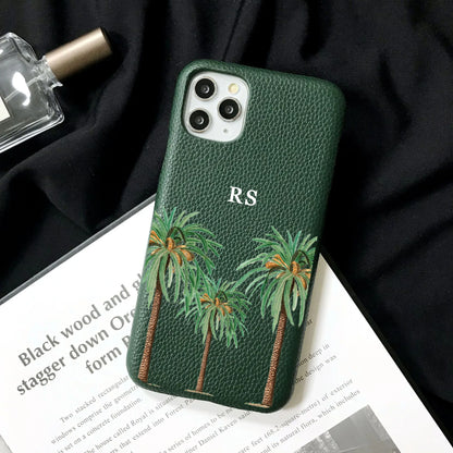 Luxury Personalised Palm Trees Pebble Grain Leather Case - Vélanoworld