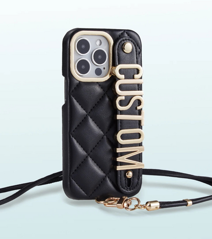 Custom Name Leather Phone Case with Lanyard Strap - Vélanoworld