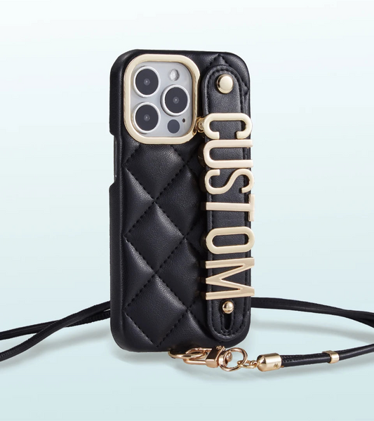 Custom Name Leather Phone Case with Lanyard Strap - Vélanoworld