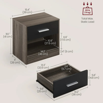 Bedside Side Table with Drawer & Open Shelf