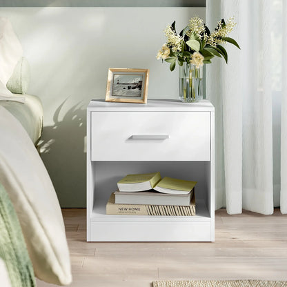 Bedside Side Table with Drawer & Open Shelf