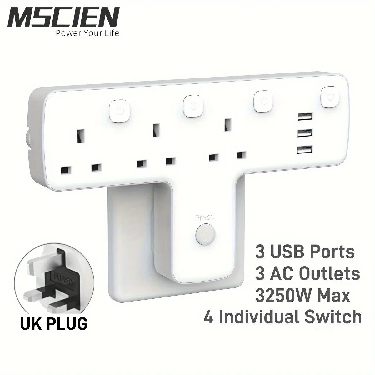 3 Way Plug Adapter with USB Ports