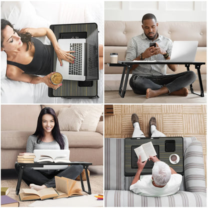 Foldable Laptop Desk with Lift-Up Top & Cup Holder