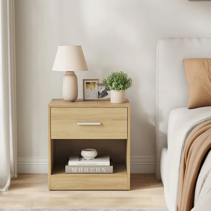 Bedside Side Table with Drawer & Open Shelf