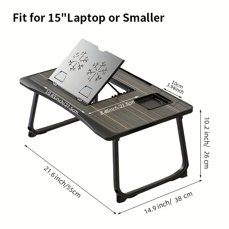 Foldable Laptop Desk with Lift-Up Top & Cup Holder