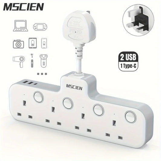 4 Way Plug Adapter with 3 USB Ports